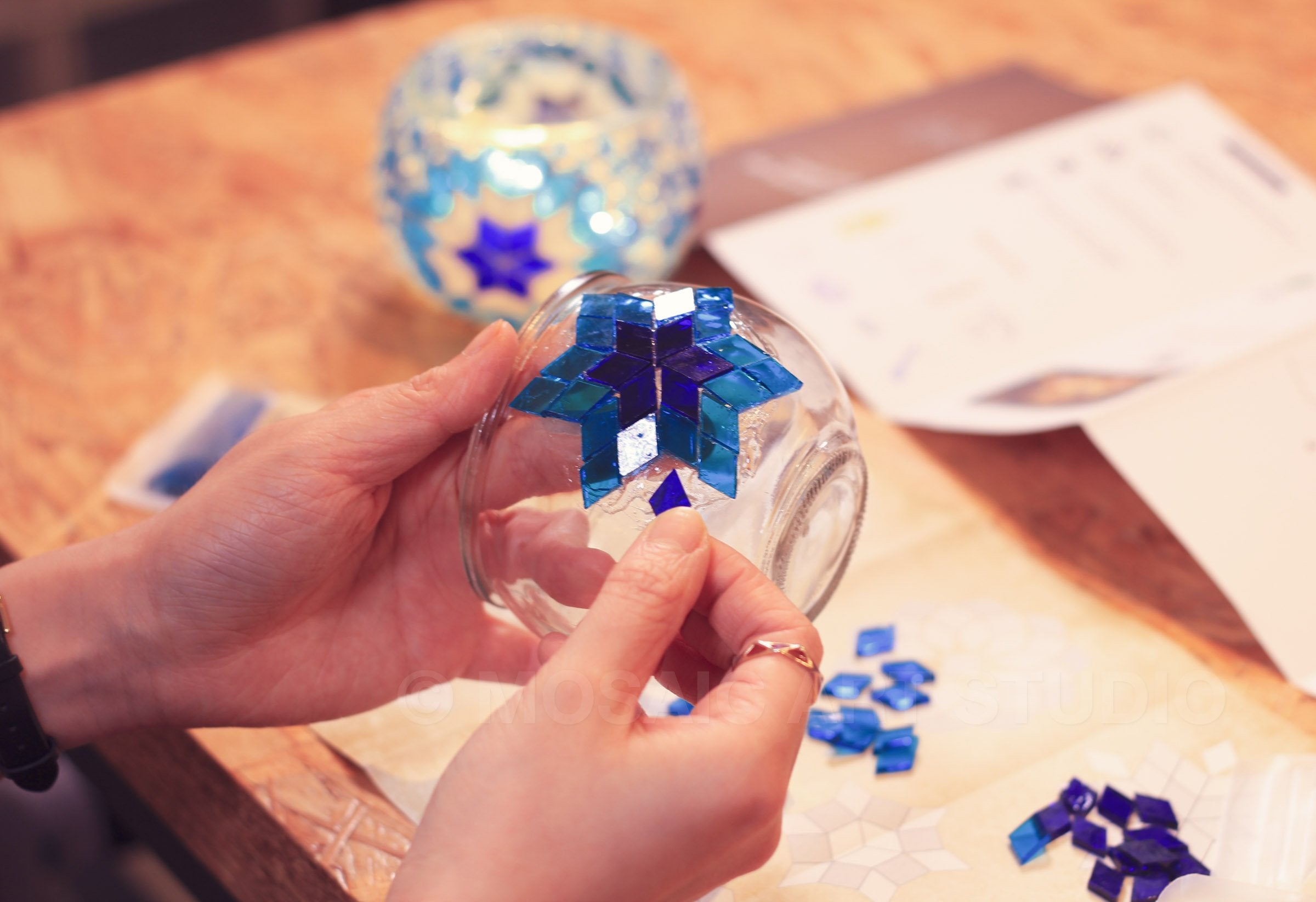 Mosaic Candle Holder DIY Home Kit "AEGEAN" - Mosaic Art Studio Vancouver