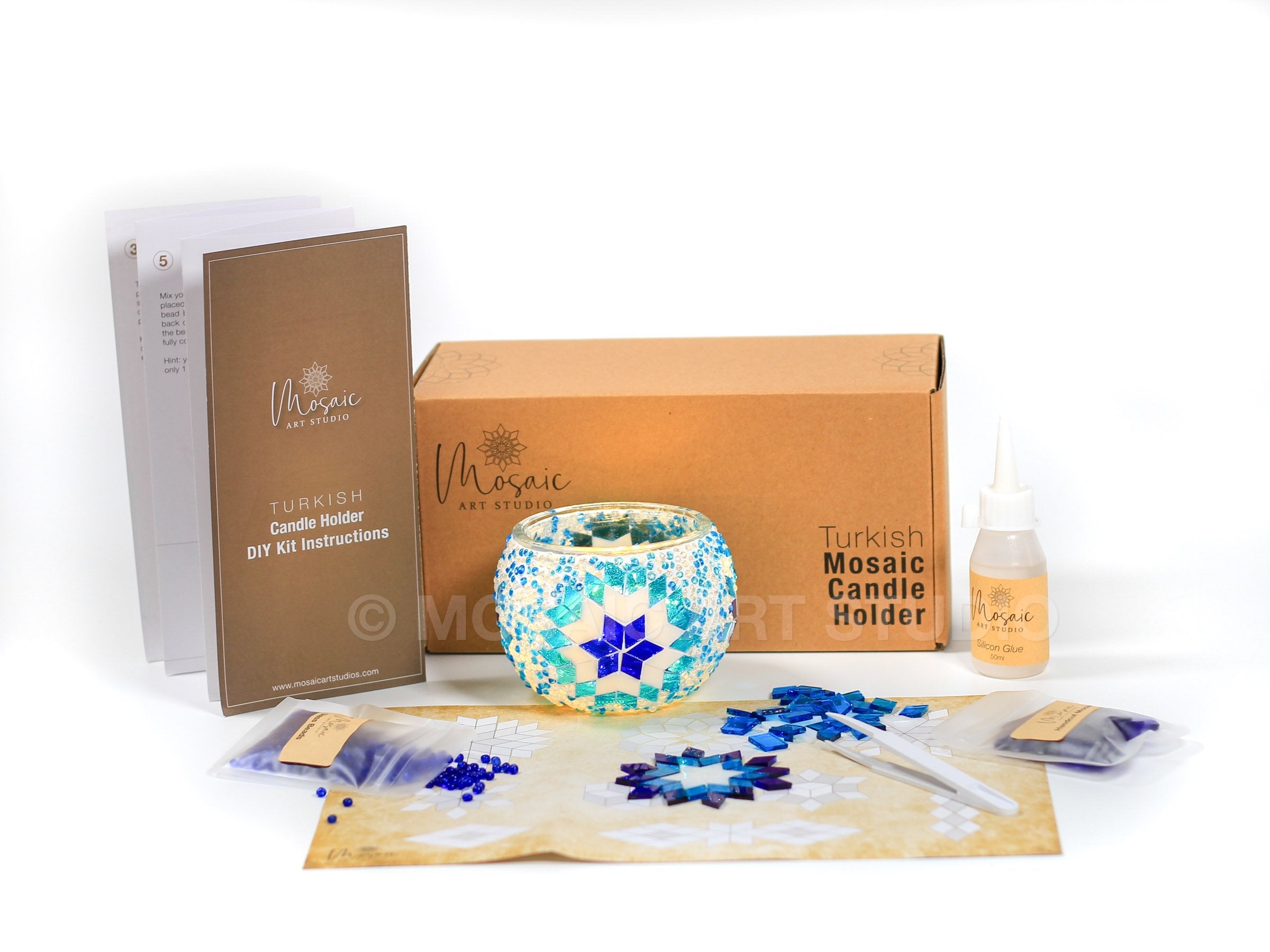 Mosaic Candle Holder DIY Home Kit "AEGEAN" - Mosaic Art Studio Vancouver