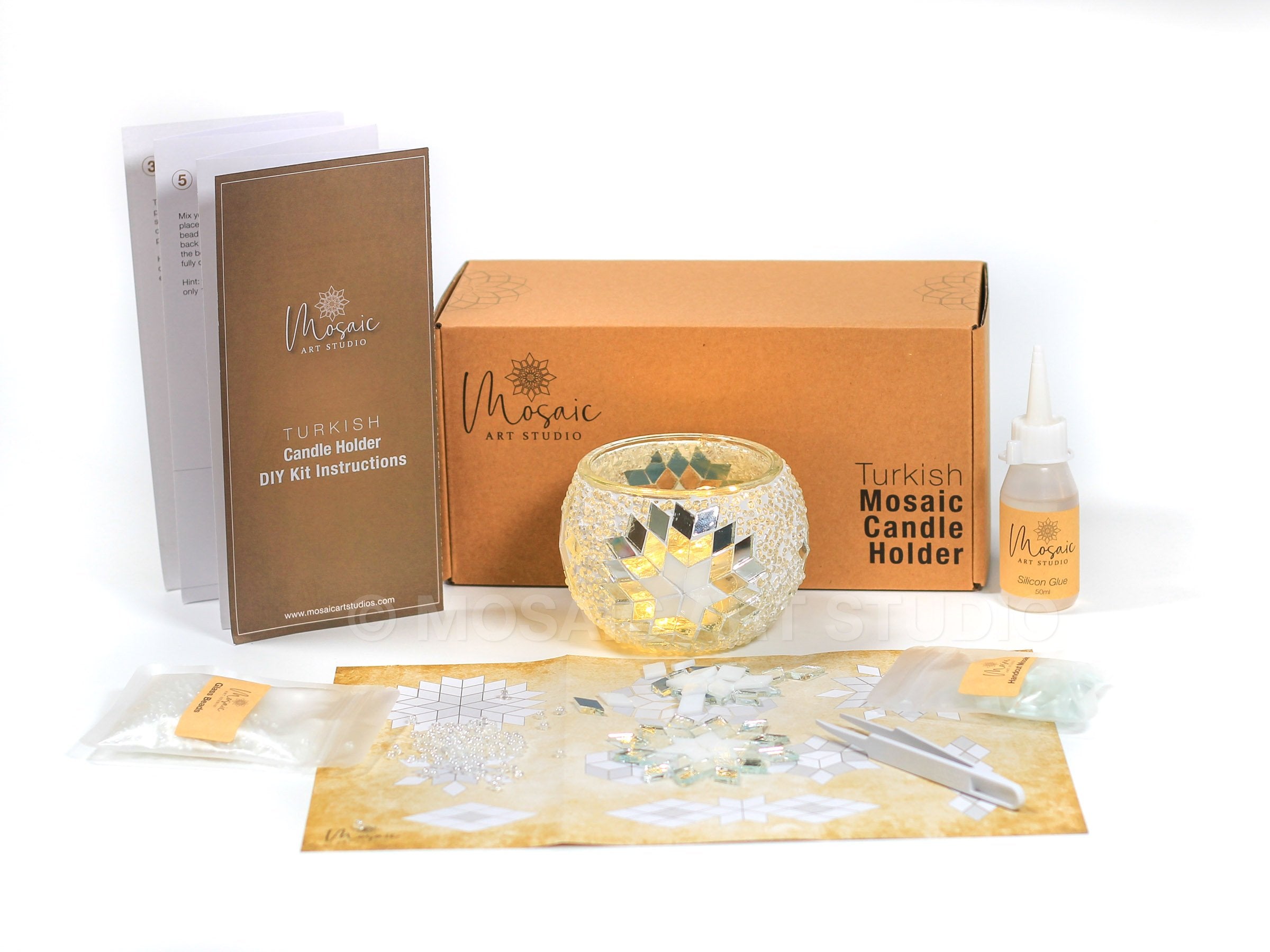 Mosaic Candle Holder DIY Home Kit "COTTON CASTLE" - Mosaic Art Studio Vancouver